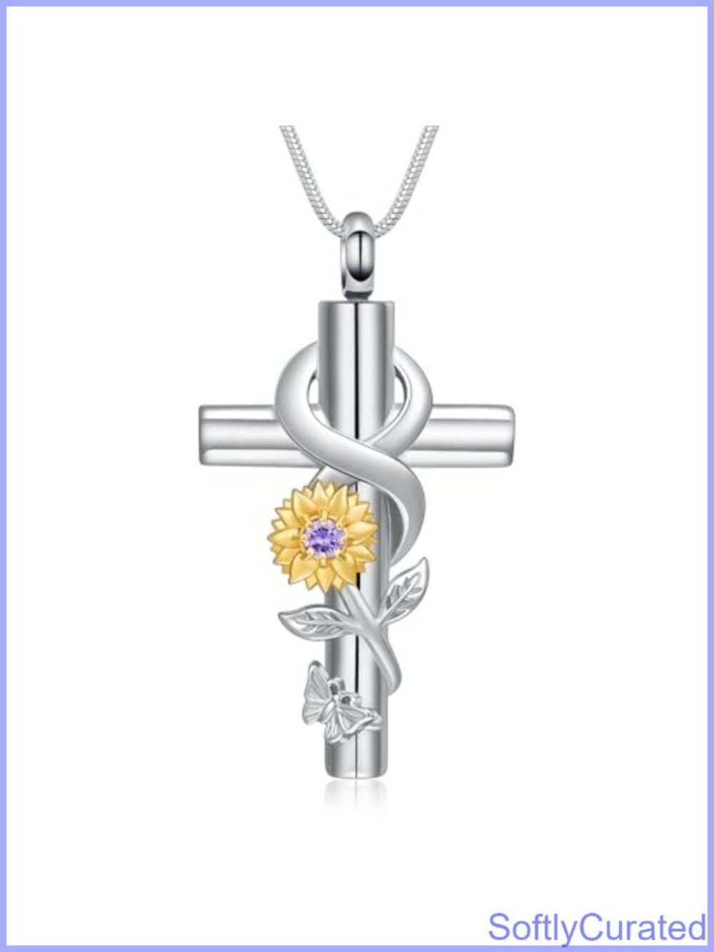 Cross Sunflower Cremation Urn Necklace Ashes Memorial Keepsake Pendant